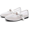 image:imageHee grand Mesh Flats for Women Round Toe Width Mary Jane Flats Crystal Rhinestone Studded Ballerina ShoesMesh White