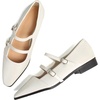 image:imageHee grand Retro Ankle Strap Buckle Mary Jane Shoes Women Pointed Toe PU Leather Low Heel Dress ShoesApricot