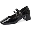 image:imageHee grand Retro Square Toe Ankle Buckles Mary Jane Chunky Heels for Women Comfortable Mid Block Heel Work Pumps Patent Leather Dress Shoes197black