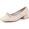 image:imageHee grand Women Closed Square Toe Chunky Block Heels Cute Bowknot Dress Shoes Pumps Comfortable Low Heel Slip Ons for Office192beige
