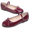 image:imageHee grand Womens Patent Leather Mary Jane Flats Round Toe Ballet Flats with Bow Knot Adjustable Buckle Ankle Strap Comfortable Dress Shoes for WorkWine Red