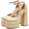image:imageHee grand Womens Platform Heeled Sandals Closed Square Toe Ankle Buckle Strap Chunky High Heels Pumps Mary Janes Fashion Party Dress ShoesAapricotsatin