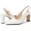 image:imageHee grand Womens Slingback Pointed Toe Chunky Heels Pumps Comfort Office Lady High Heeled Sandals Patent Leather Dress ShoesWhite