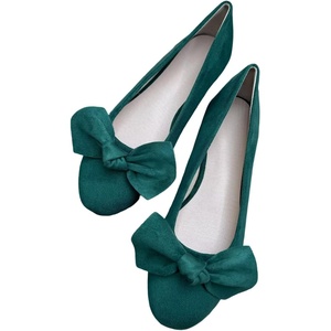 image:imageHEE grandWomens Bow Ballet Flats Round Toe Suede Slip On Dress Shoes Comfortable Flat Shoes for Wedding Party CasualGreen