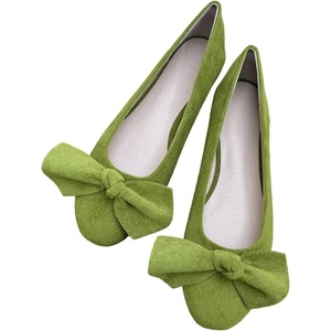 image:imageHEE grandWomens Bow Ballet Flats Round Toe Suede Slip On Dress Shoes Comfortable Flat Shoes for Wedding Party CasualMustard Green