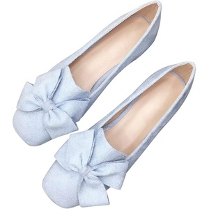 image:imageHee grand Bowknot Ballet Flats for Women Square Toe Dressy Shoes Suede Comfort SlipOn Loafers Casual Womens FlatsBaby Blue