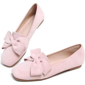 image:imageHee grand Bowknot Ballet Flats for Women Square Toe Dressy Shoes Suede Comfort SlipOn Loafers Casual Womens FlatsBaby Pink
