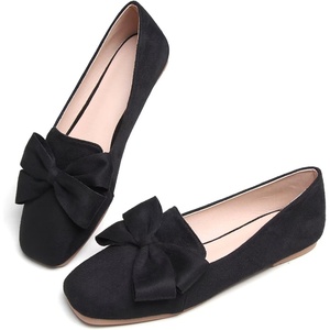 image:imageHee grand Bowknot Ballet Flats for Women Square Toe Dressy Shoes Suede Comfort SlipOn Loafers Casual Womens FlatsBlack