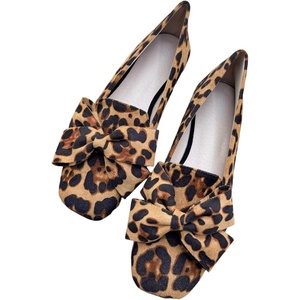 image:imageHee grand Bowknot Ballet Flats for Women Square Toe Dressy Shoes Suede Comfort SlipOn Loafers Casual Womens FlatsBleopard Brown