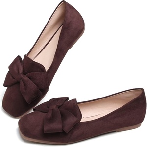 image:imageHee grand Bowknot Ballet Flats for Women Square Toe Dressy Shoes Suede Comfort SlipOn Loafers Casual Womens FlatsBrown