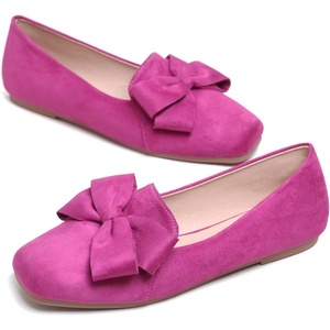 image:imageHee grand Bowknot Ballet Flats for Women Square Toe Dressy Shoes Suede Comfort SlipOn Loafers Casual Womens FlatsDark Rose Red