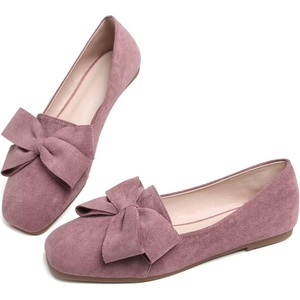 image:imageHee grand Bowknot Ballet Flats for Women Square Toe Dressy Shoes Suede Comfort SlipOn Loafers Casual Womens FlatsElegant Pink