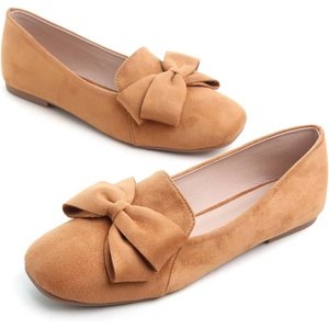 image:imageHee grand Bowknot Ballet Flats for Women Square Toe Dressy Shoes Suede Comfort SlipOn Loafers Casual Womens FlatsKhaki