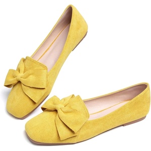 image:imageHee grand Bowknot Ballet Flats for Women Square Toe Dressy Shoes Suede Comfort SlipOn Loafers Casual Womens FlatsLemon Yellow