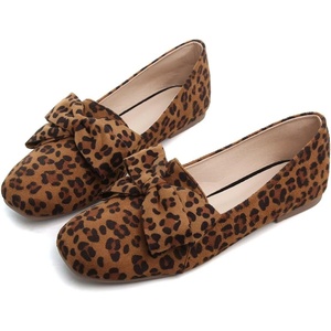 image:imageHee grand Bowknot Ballet Flats for Women Square Toe Dressy Shoes Suede Comfort SlipOn Loafers Casual Womens FlatsLeopard Brown