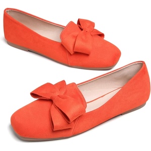 image:imageHee grand Bowknot Ballet Flats for Women Square Toe Dressy Shoes Suede Comfort SlipOn Loafers Casual Womens FlatsOrange