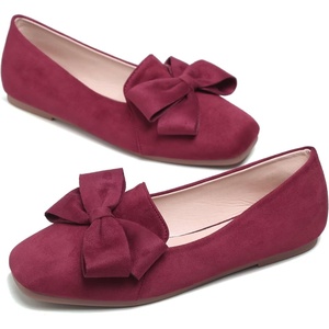 image:imageHee grand Bowknot Ballet Flats for Women Square Toe Dressy Shoes Suede Comfort SlipOn Loafers Casual Womens FlatsWine Red
