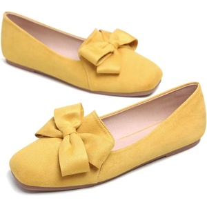 image:imageHee grand Bowknot Ballet Flats for Women Square Toe Dressy Shoes Suede Comfort SlipOn Loafers Casual Womens FlatsYellow