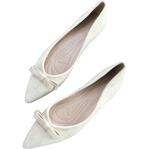 image:imageHee grand Bowknot Pointed Toe Ballet Flats for Women Comfort SlipOn Work Flats Suede Solid Dress ShoesApricot