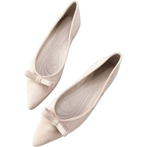 image:imageHee grand Bowknot Pointed Toe Ballet Flats for Women Comfort SlipOn Work Flats Suede Solid Dress ShoesLight Pink