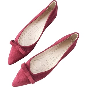 image:imageHee grand Bowknot Pointed Toe Ballet Flats for Women Comfort SlipOn Work Flats Suede Solid Dress ShoesWine Red