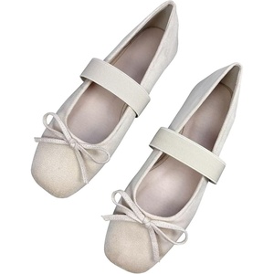 image:imageHee grand Bowknot Square Toe Elastic Strap Ballet Shoes for Women Dressy Mary Jane Flat Shoes819apricot