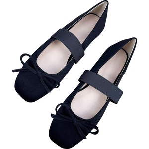 image:imageHee grand Bowknot Square Toe Elastic Strap Ballet Shoes for Women Dressy Mary Jane Flat Shoes819black