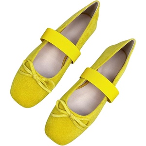 image:imageHee grand Bowknot Square Toe Elastic Strap Ballet Shoes for Women Dressy Mary Jane Flat Shoes819lemon Yellow