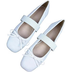 image:imageHee grand Bowknot Square Toe Elastic Strap Ballet Shoes for Women Dressy Mary Jane Flat Shoes819white