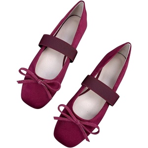 image:imageHee grand Bowknot Square Toe Elastic Strap Ballet Shoes for Women Dressy Mary Jane Flat Shoes819wine Red