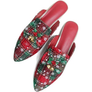 image:imageHee grand Christmas Shoes for Women Pointed Toe Plaid Snowflake Flat Shoes Comfortable Slip on Flats RedGreen Shoes for Christmas041christmas Red