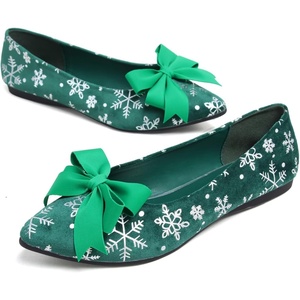 image:imageHee grand Christmas Shoes for Women Pointed Toe Plaid Snowflake Flat Shoes Comfortable Slip on Flats RedGreen Shoes for Christmas368christmas Green