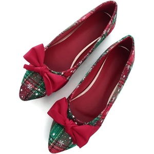 image:imageHee grand Christmas Shoes for Women Pointed Toe Plaid Snowflake Flat Shoes Comfortable Slip on Flats RedGreen Shoes for Christmas368christmas Red