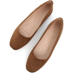 image:imageHee grand Classic Solid Square Toe Ballet Flats for Women Comfort Casual Flats Lightweight Slip on Loafers Suede Dress ShoesBrown