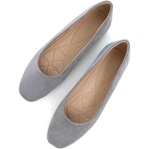 image:imageHee grand Classic Solid Square Toe Ballet Flats for Women Comfort Casual Flats Lightweight Slip on Loafers Suede Dress ShoesGrey