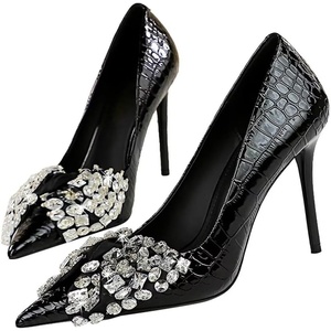 image:imageHee grand Fashion Party Stiletto Heels Sparkling Rhinestone Bowknot Pointy Toe Wedding Party Dress Shoes Super High HeelsBlack