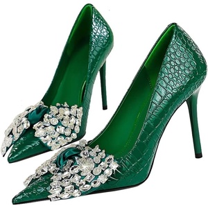 image:imageHee grand Fashion Party Stiletto Heels Sparkling Rhinestone Bowknot Pointy Toe Wedding Party Dress Shoes Super High HeelsGreen