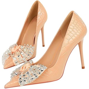 image:imageHee grand Fashion Party Stiletto Heels Sparkling Rhinestone Bowknot Pointy Toe Wedding Party Dress Shoes Super High HeelsNude Pink