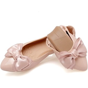 image:imageHee grand Foldable Flats for Women Bowknot Pointed Toe Ballet Shoes Patent Leather Dress Shoes Slip On LoafersApricot