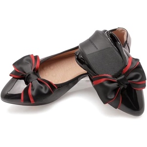 image:imageHee grand Foldable Flats for Women Bowknot Pointed Toe Ballet Shoes Patent Leather Dress Shoes Slip On LoafersBlack