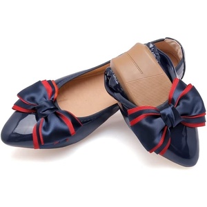 image:imageHee grand Foldable Flats for Women Bowknot Pointed Toe Ballet Shoes Patent Leather Dress Shoes Slip On LoafersSapphire