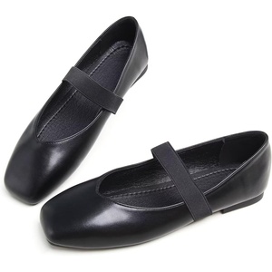image:imageHee grand Leather Flats for Women Comfortable Square Toe Mary Jane Shoes Elastic Strap Flats Lightweight Walking Shoes491black