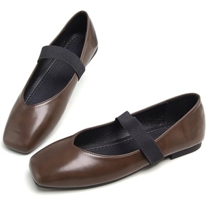image:imageHee grand Leather Flats for Women Comfortable Square Toe Mary Jane Shoes Elastic Strap Flats Lightweight Walking Shoes491brown