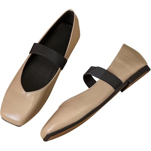 image:imageHee grand Leather Flats for Women Comfortable Square Toe Mary Jane Shoes Elastic Strap Flats Lightweight Walking Shoes491khaki
