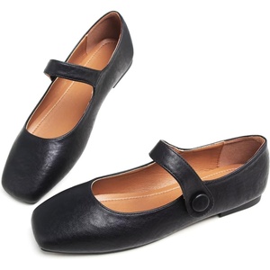 image:imageHee grand Leather Flats for Women Comfortable Square Toe Mary Jane Shoes Elastic Strap Flats Lightweight Walking Shoes492black