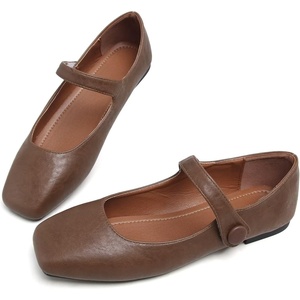 image:imageHee grand Leather Flats for Women Comfortable Square Toe Mary Jane Shoes Elastic Strap Flats Lightweight Walking Shoes492brown