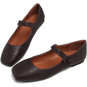 image:imageHee grand Leather Flats for Women Comfortable Square Toe Mary Jane Shoes Elastic Strap Flats Lightweight Walking Shoes492dark Brown