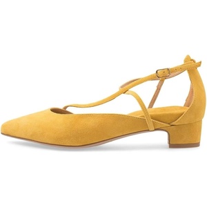 image:imageHee grand Mary Jane Chunky Block Heels for Women Dressy Closed Pointed Toe Cross Strap Sandals Comfortable Mid Heel Work PumpsSuedeyellow