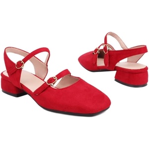 image:imageHee grand Mary Jane Chunky Heels for Women Dressy Closed Square Toe Ankle Buckles Block Heels Comfortable Suede Low Heel Office Work Pumps Slingback Sandals194red