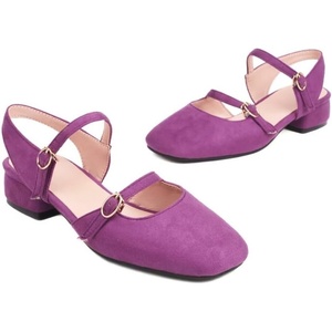 image:imageHee grand Mary Jane Chunky Heels for Women Dressy Closed Square Toe Ankle Buckles Block Heels Comfortable Suede Low Heel Office Work Pumps Slingback Sandals194purple